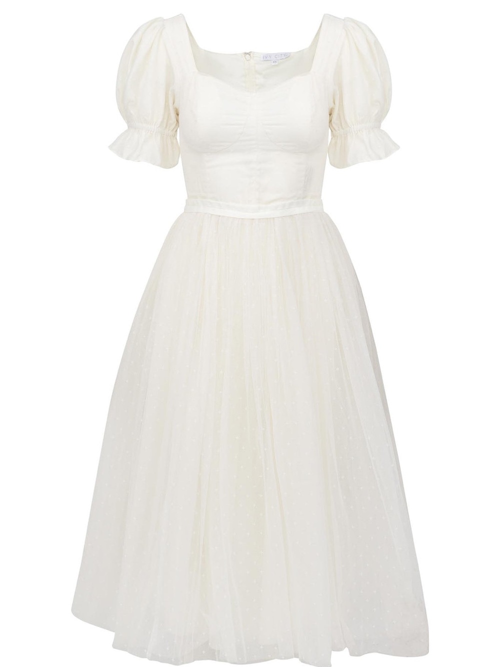 Ivy City Co Cream Puff-Sleeve Midi Dress